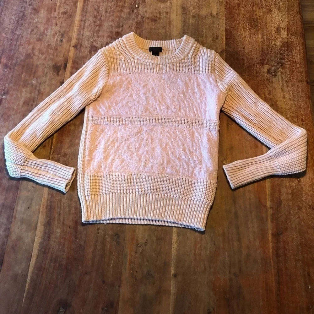 J. Crew Lace Stripe Crewneck Wool Sweater